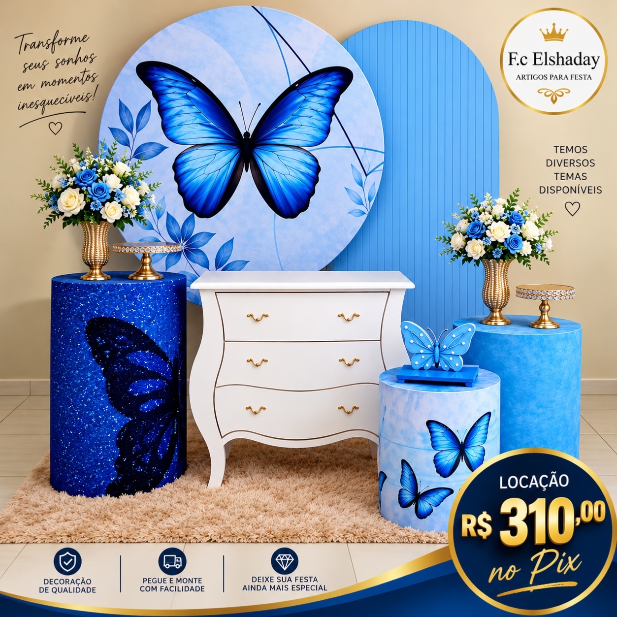 Cenário Borboleta Azul. - f.celshaday artigos para festa.