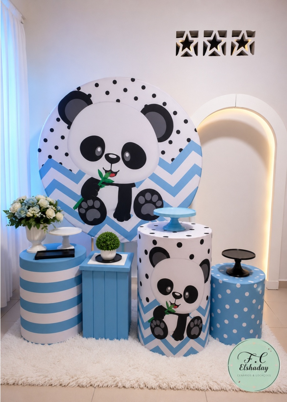 Cenário Ursinho Panda Azul - f.celshaday artigos para festa.