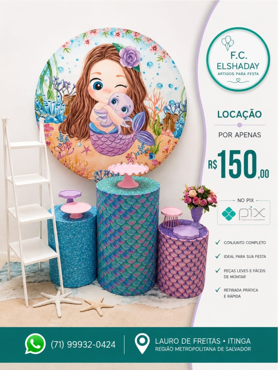 Cenário Sereia Cute Kit de 150,00 - f.celshaday artigos para festa.