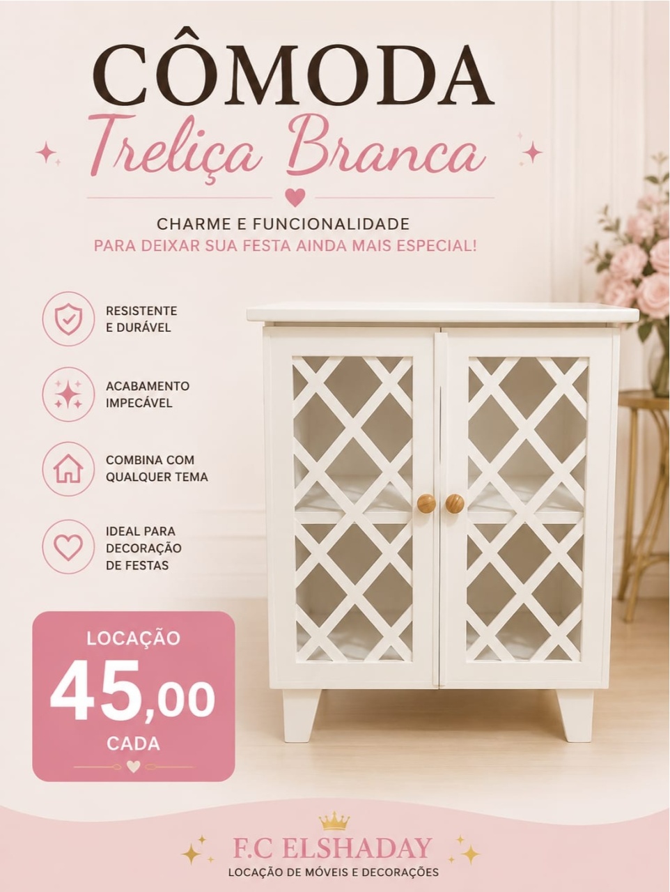 Cômoda Treliça Branca - f.celshaday artigos para festa.
