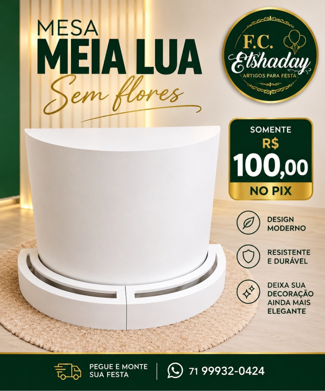 Mesa Meia Lua Sem Flores. - f.celshaday artigos para festa.