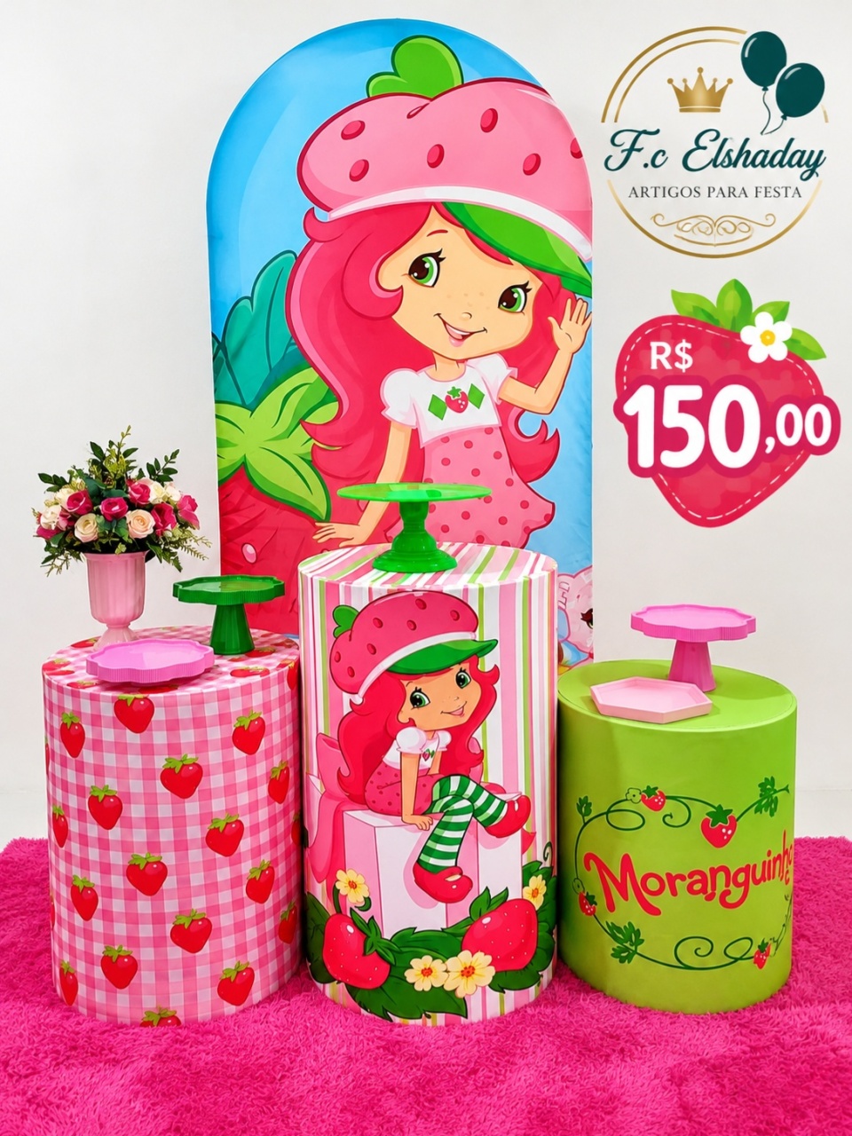 Cenário Moranguinho Rosa. - f.celshaday artigos para festa.