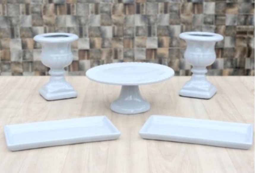 Kit Cerâmica Para Festas Branco 5 Peças - Pegue e Monte Big Festa
