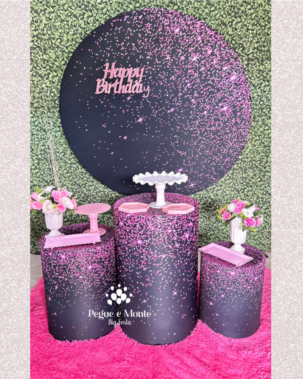 Kit Prata Preto E Gliiter Rosa - Pegue e Monte Big Festa