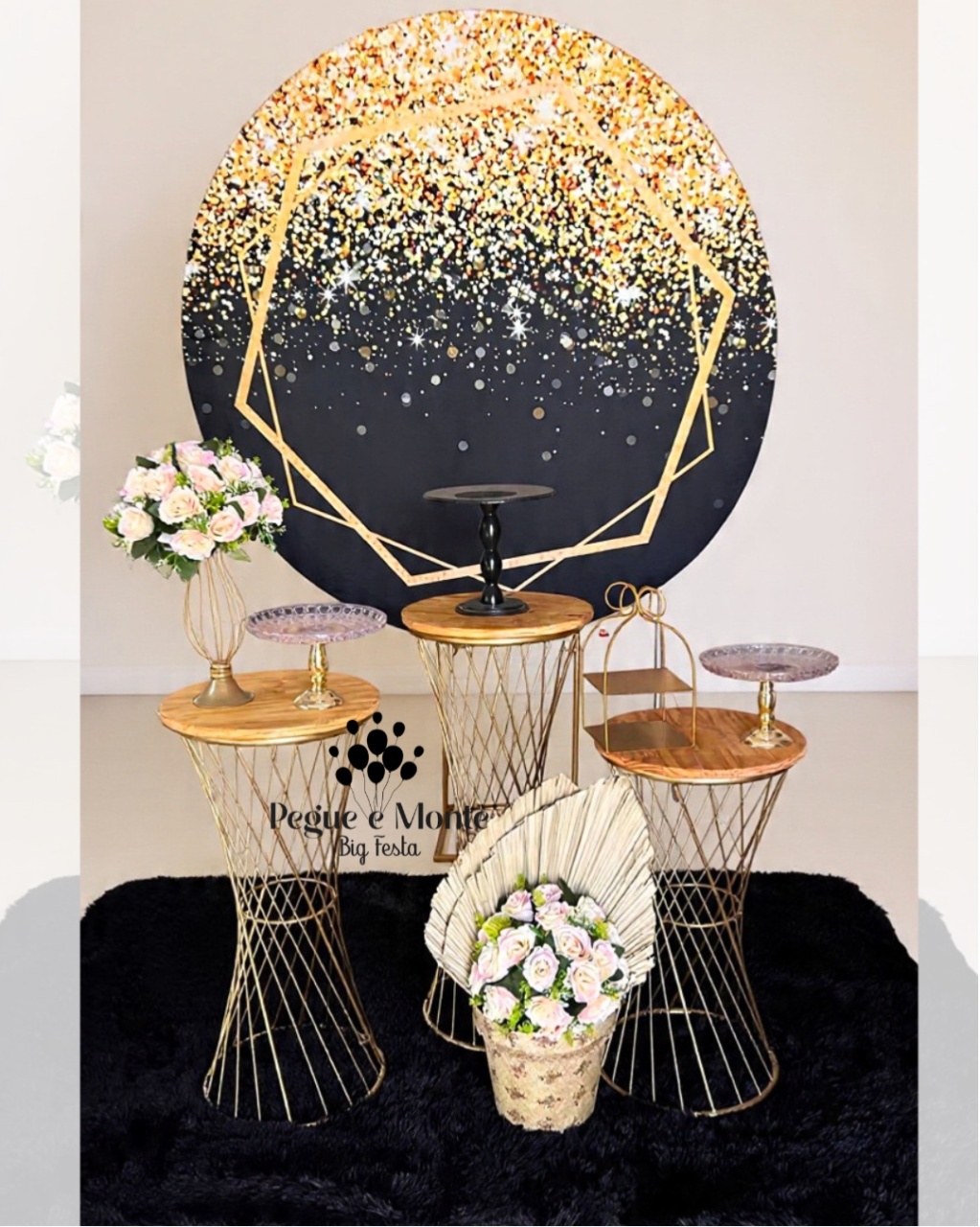 Kit Elegância Preto E Dourado - Pegue e Monte Big Festa