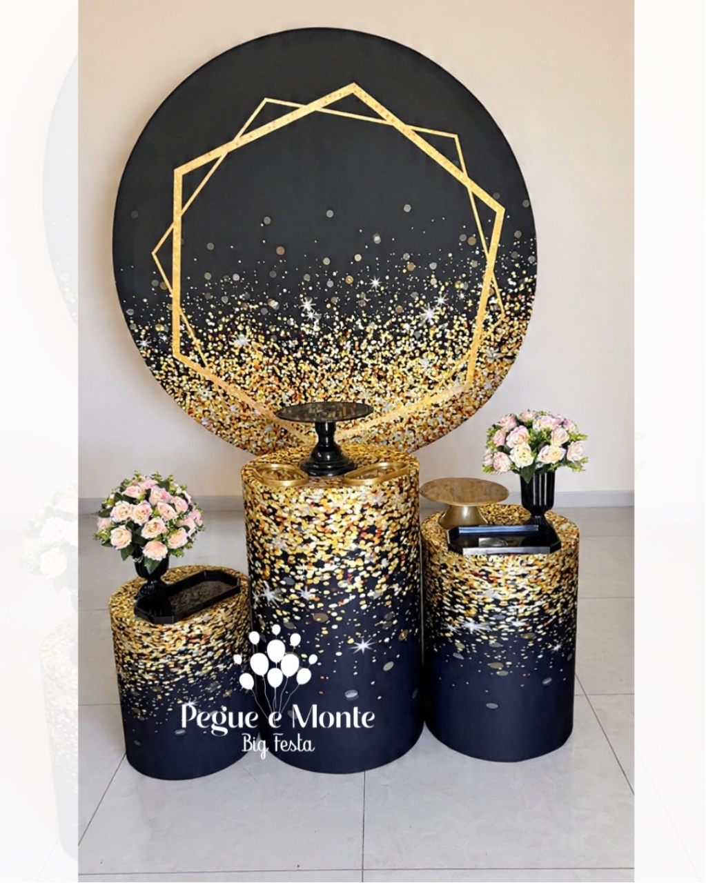 Kit Bronze Preto E Glitter Dourado - Pegue e Monte Big Festa