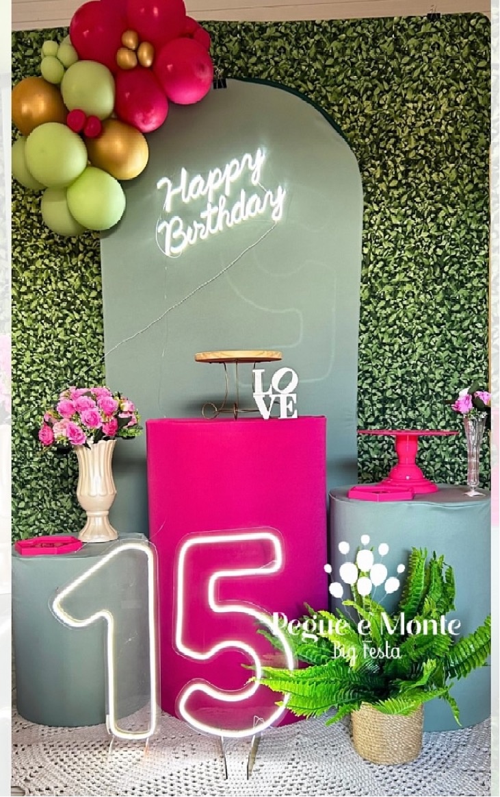 Kit Tema Pink Com Verde Menta - Pegue e Monte Big Festa