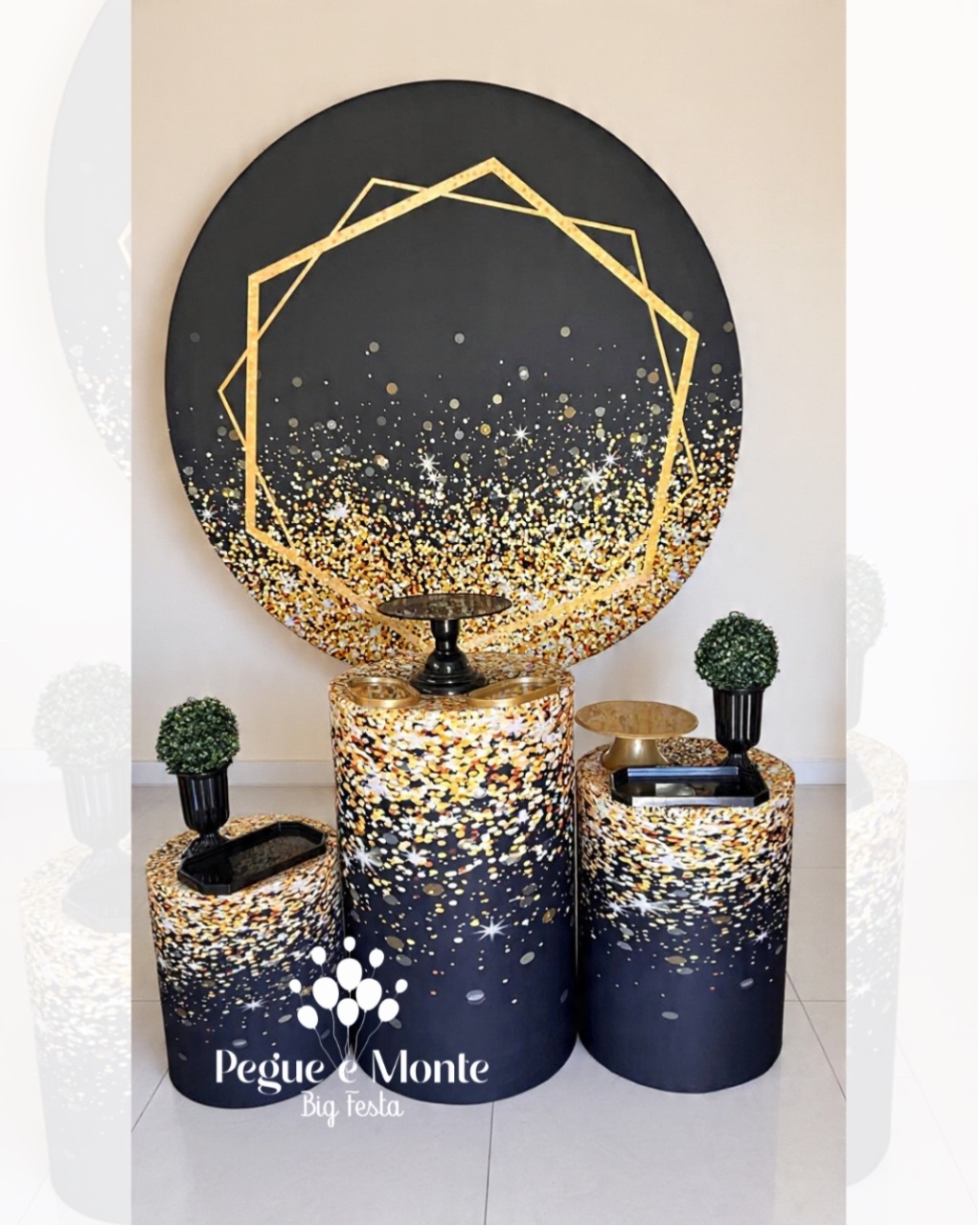 Kit Bronze Preto E Glitter Dourado 1 - Pegue e Monte Big Festa