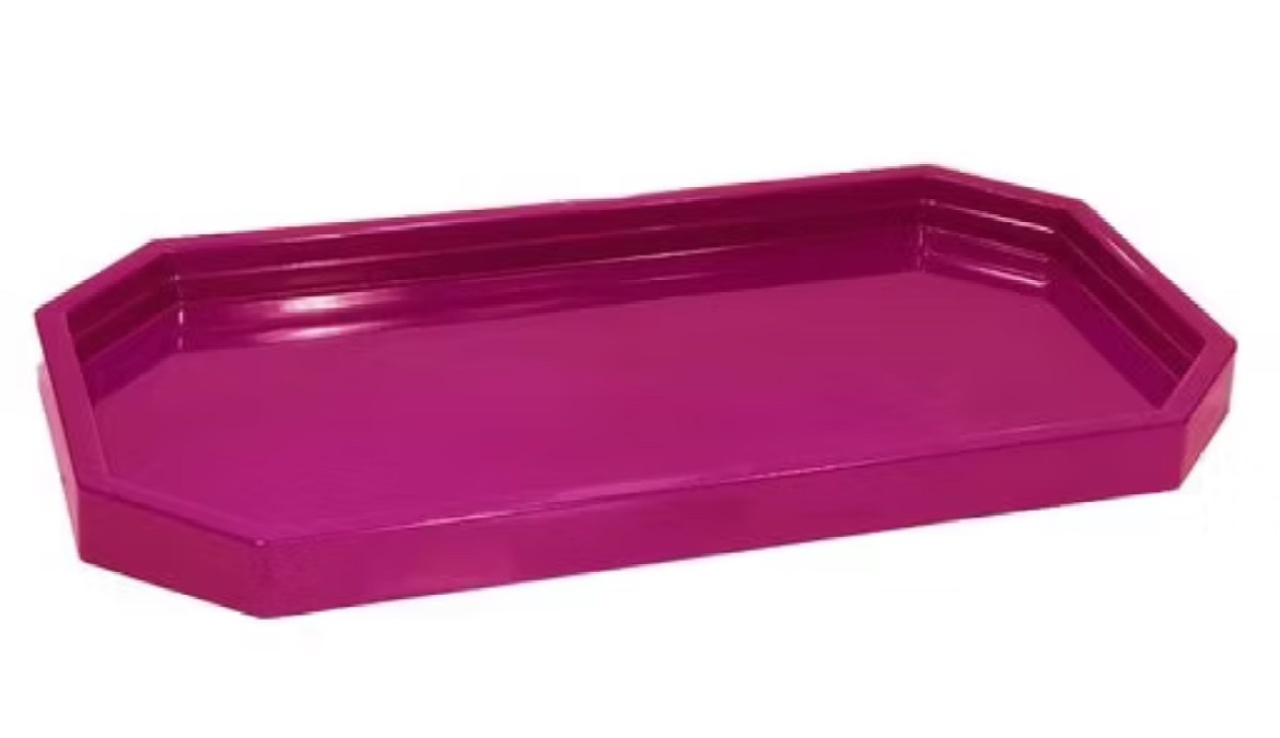 Kit 2 Bandeja Decorativa Retangular Lapidada 30X16Cm Magenta - Pegue e Monte Big Festa
