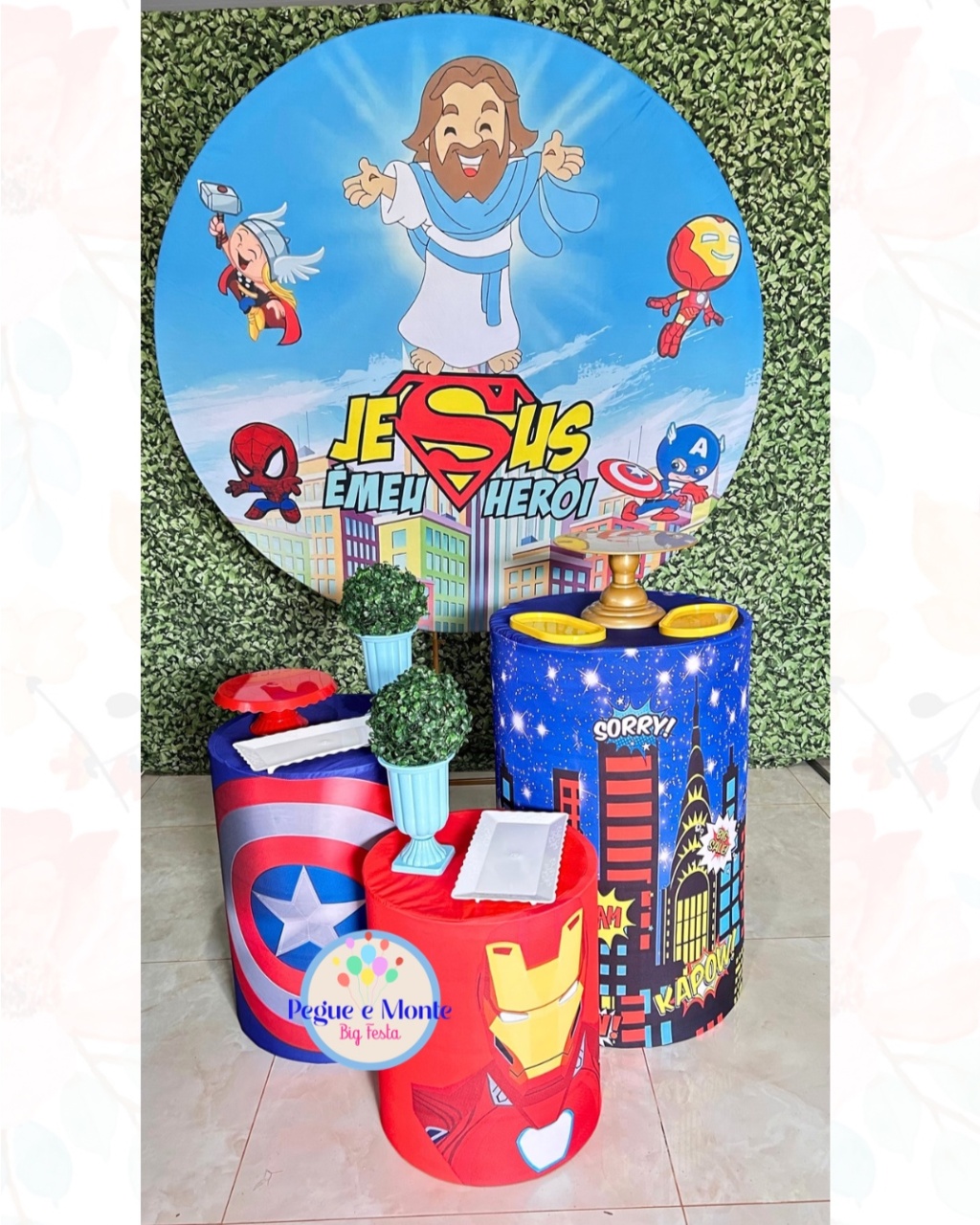 Kit Bronze Jesus: Meu Super Herói  - Pegue e Monte Big Festa