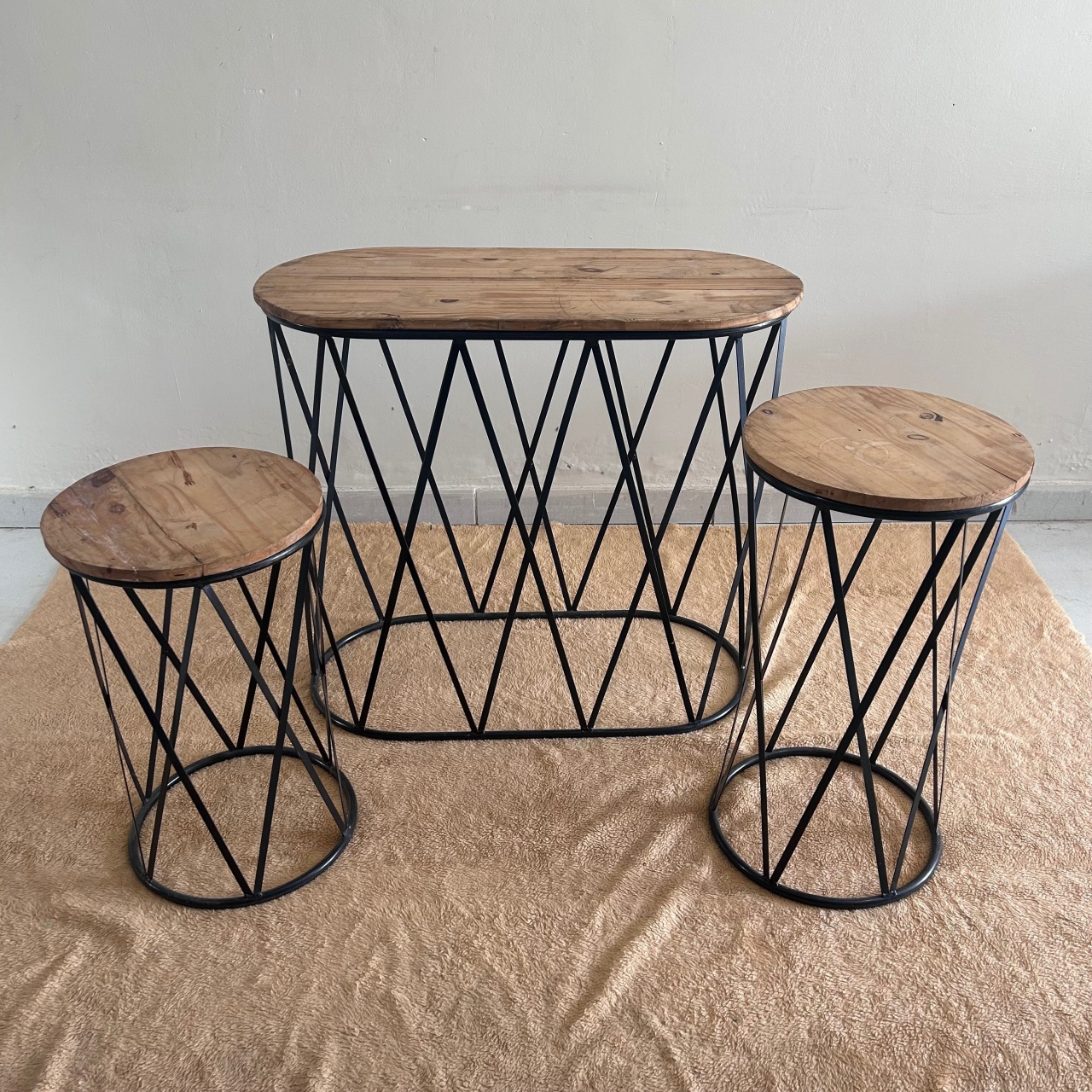 Trio de Mesas Ferro Preta - HK Décor & pegue  e monte