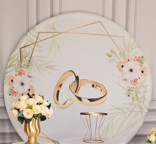 Tecido Painel Redondo Noivado Casamento  - Silmara Decorações 