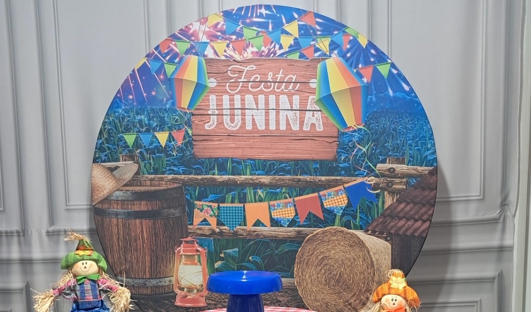 Tecido Painel Redondo Festa Junina Azul - Silmara Decorações 