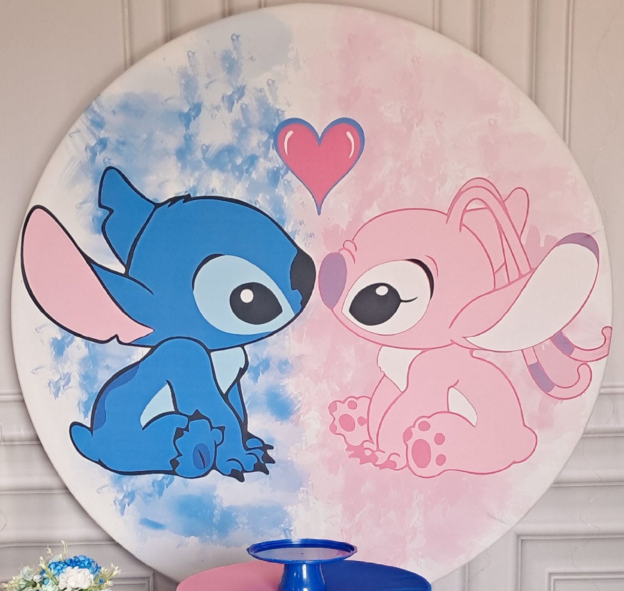 Tecido Painel Redondo Stitch E Angel - Silmara Decorações 