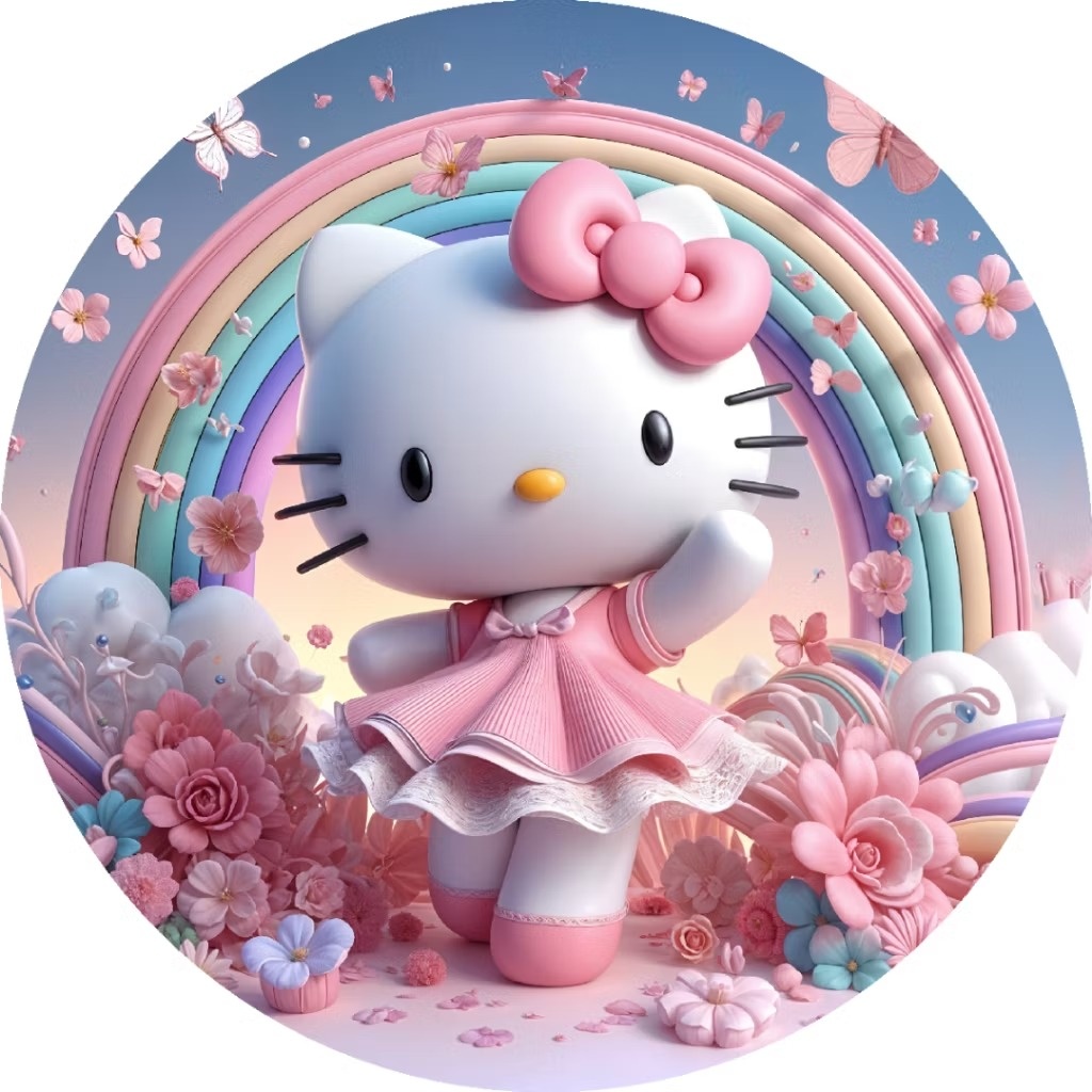 Tecido Painel Redondo Hallo Kitty  Arco Iris - Silmara Decorações 