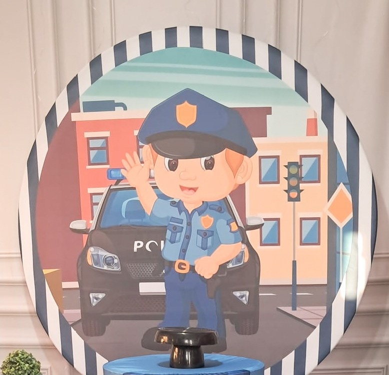 Tecido Painel Redondo Polícia  - Silmara Decorações 