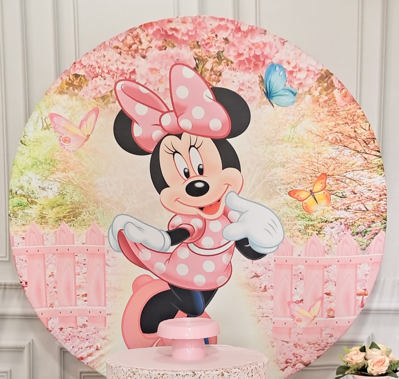 Tecido Painel Redondo Minnie Rosa - Silmara Decorações 
