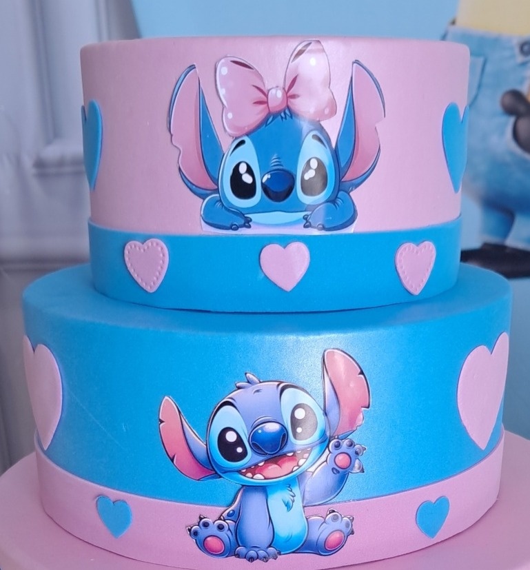 Bolo Cenografico Stitch E Angel  - Silmara Decorações 