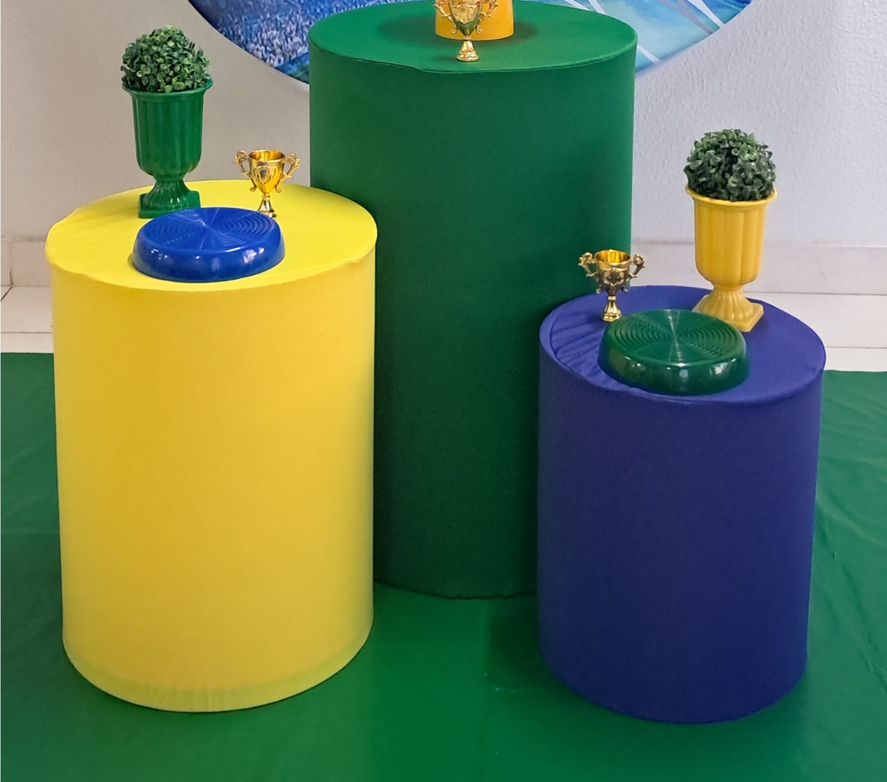 Capa de Cilindros Verde, Azul E Amarela - Silmara Decorações 