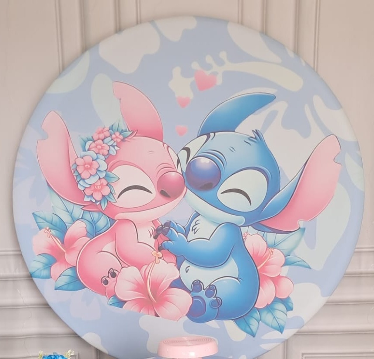 Tecido Painel Redondo Stitch E Angel - Silmara Decorações 