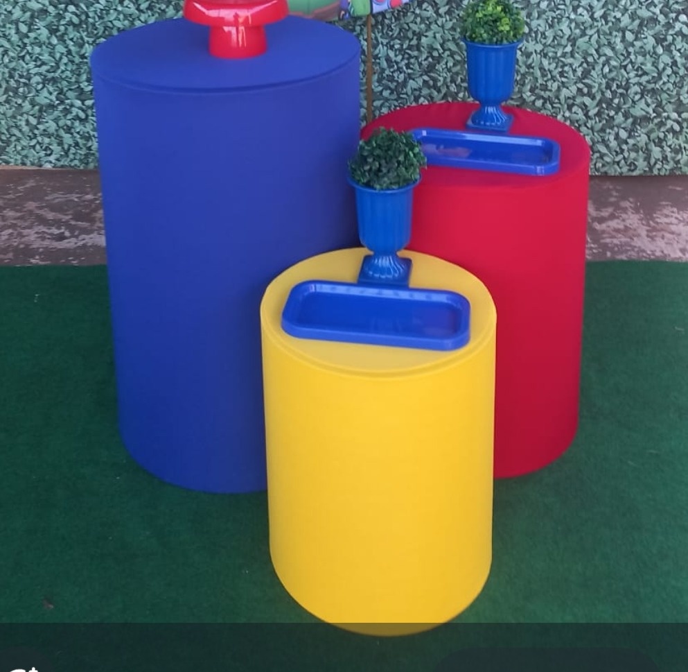 Capa Cilindro Azul;Amarelo;Vermeho - Silmara Decorações 