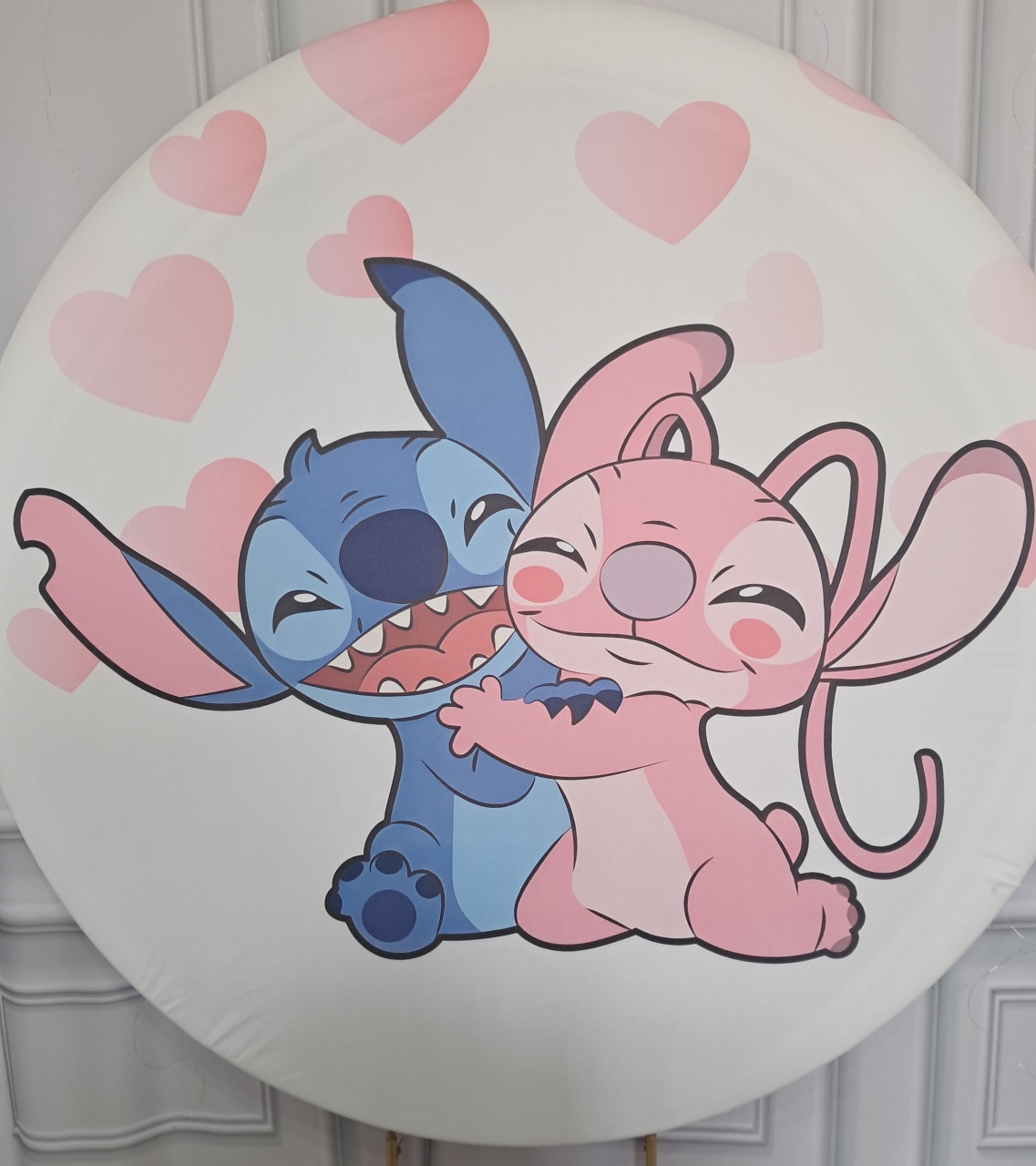 Tecido Painel Redondo Stitch E Angel - Silmara Decorações 