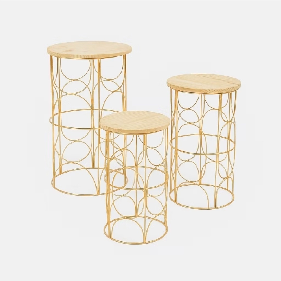 Trio de Mesas Aramada Geométrica - Silmara Decorações 