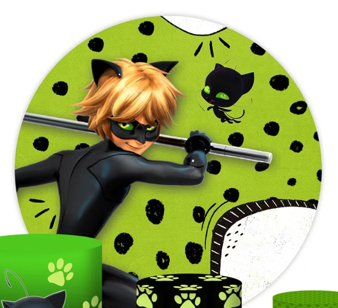 Tecido Painel Redondo Miraculous Cat Noir - Silmara Decorações 