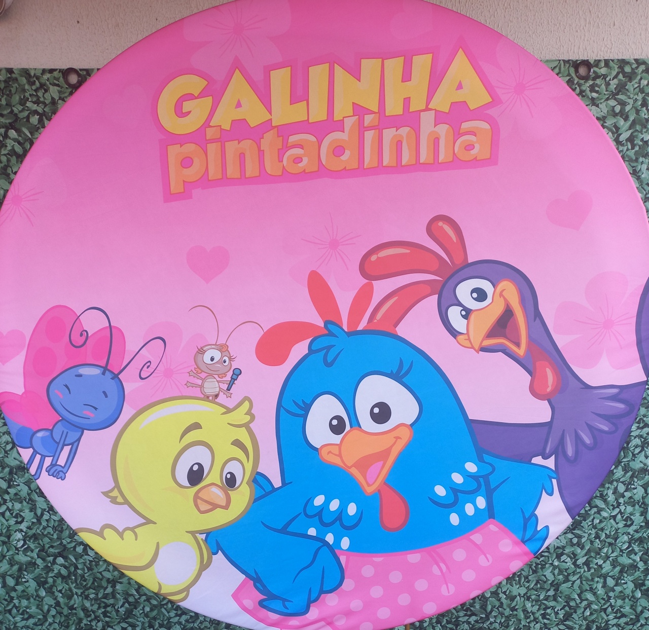 Tecido Painel Redondo Galinha Pintadinha Rosa - Silmara Decorações 