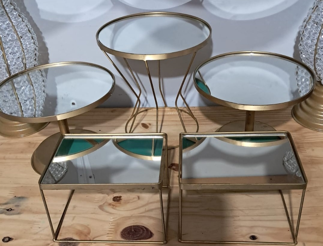 Kit Boleras E Bandejas Espelhadas Dourada - Silmara Decorações 
