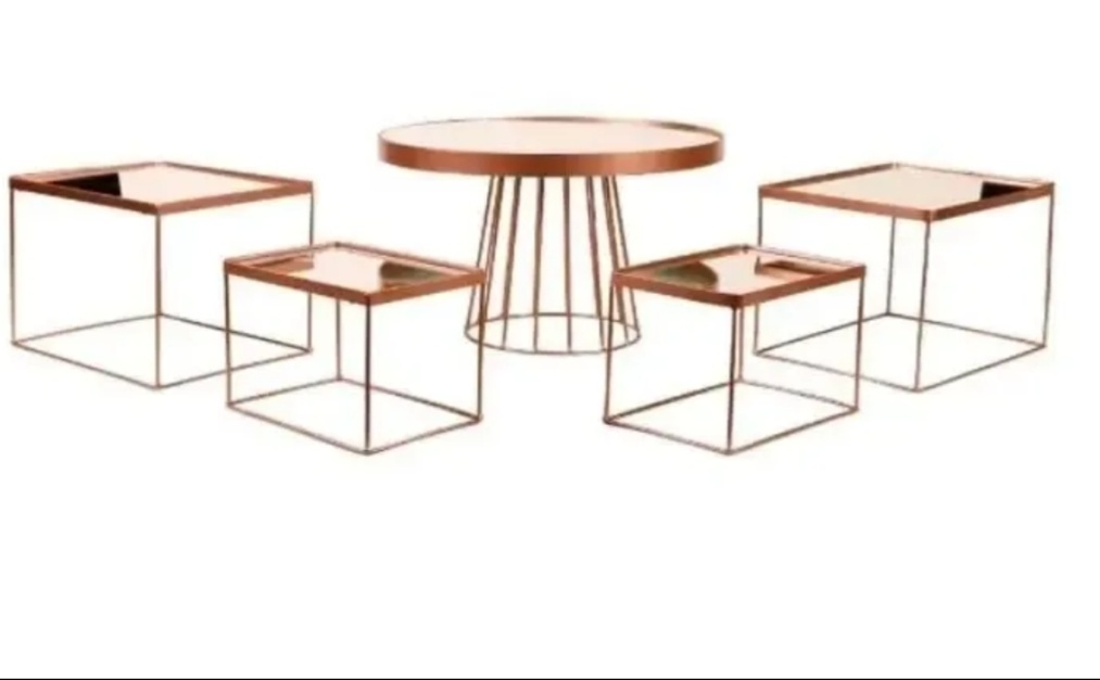 Kit Boleras E Bandejas Espelhadas Rose Gold - Silmara Decorações 