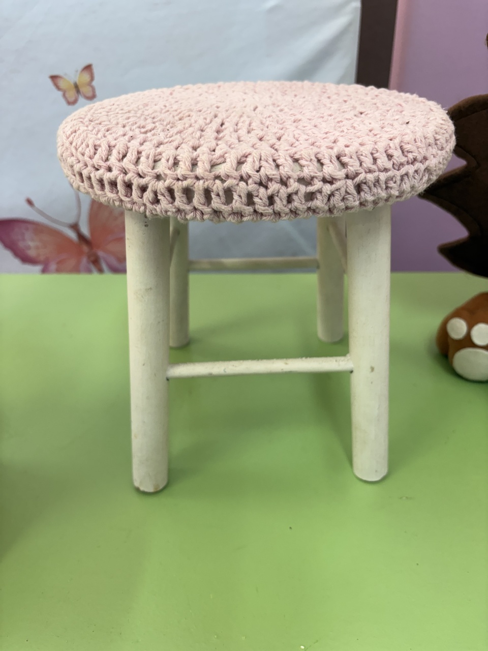 Banqueta Crochê Bolo Rosa - Dona mocinha 