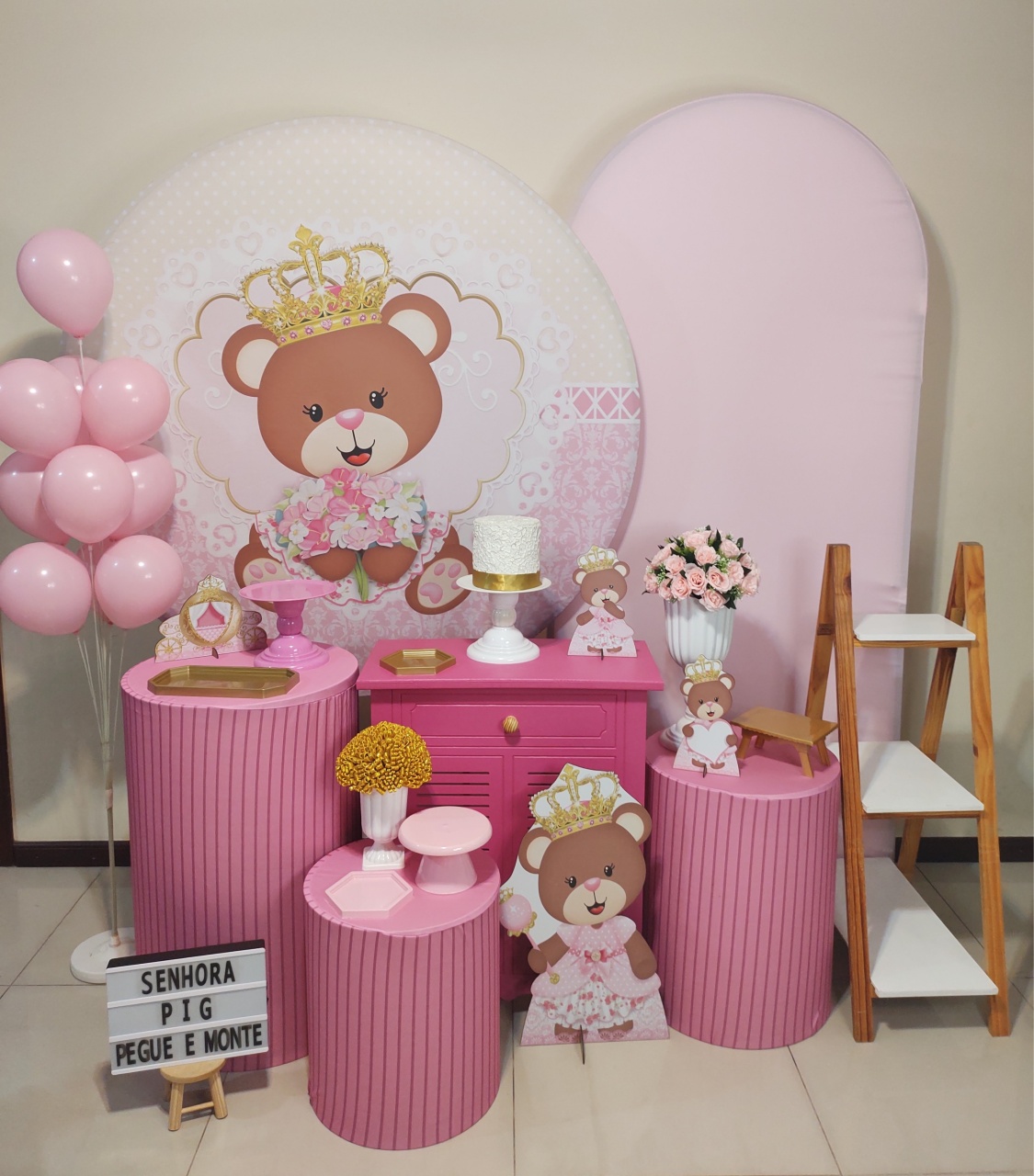 Ursa Princesa Morena Kit 3 - Senhora Pig Pegue e Monte 