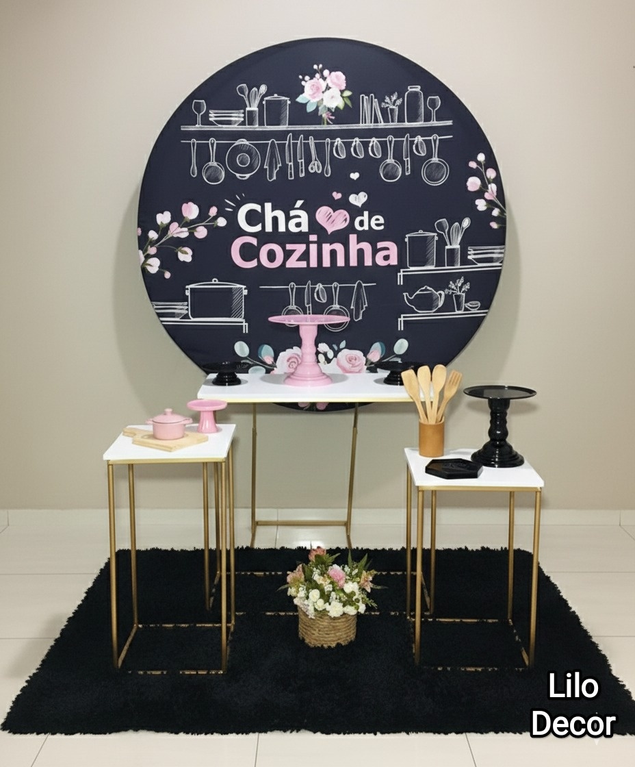 Chá de Cozinha Preto E Rosa - Lilo Decor