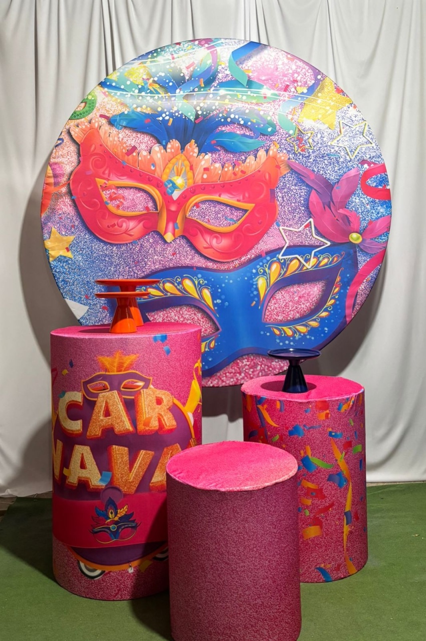 Kit Sublimado Carnaval Rosa  Painel Redondo - RM Festas