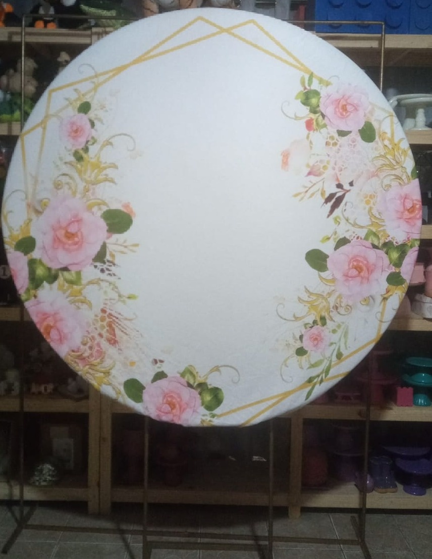 Painel Redondo Floral Rosa - RM Festas