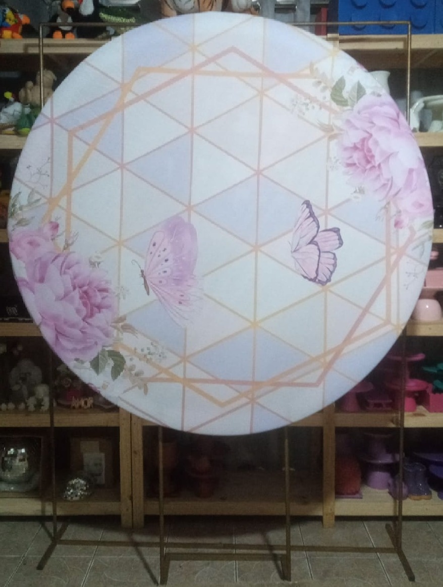 Painel Redondo Floral Lilas - RM Festas