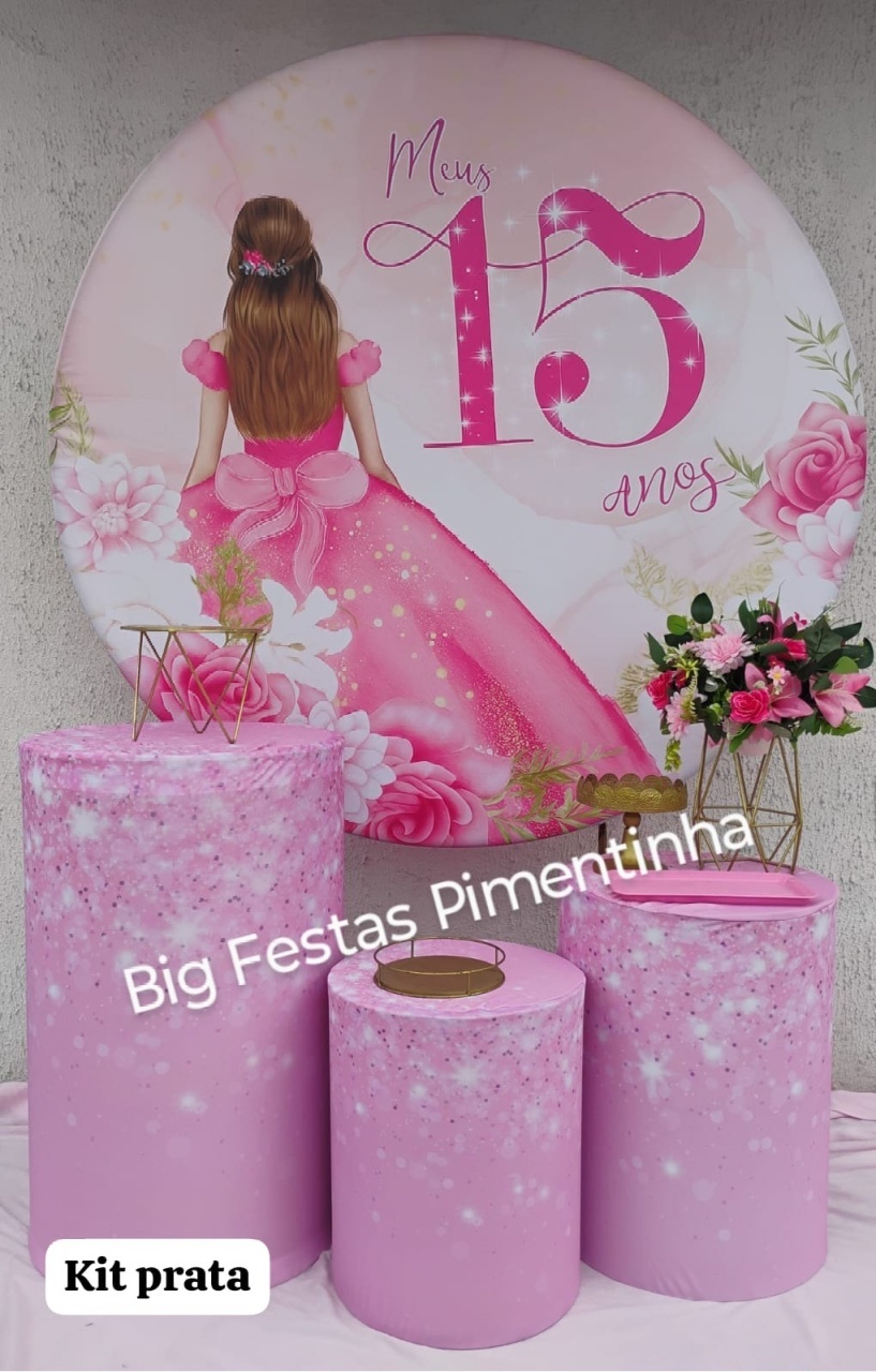 Kit Prata 15 Anos Rosa - big festas pimentinha