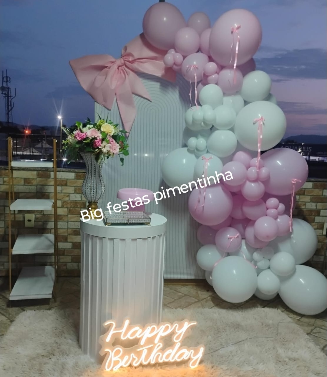 Decoração Laço Rosa E Branco - big festas pimentinha