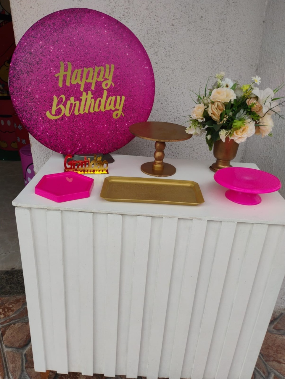 Kit Acessórios Happy Birthday Rosa Glliter - big festas pimentinha