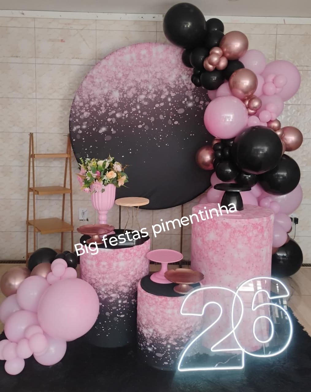 Decoração Brilho Rosa E Preto - big festas pimentinha