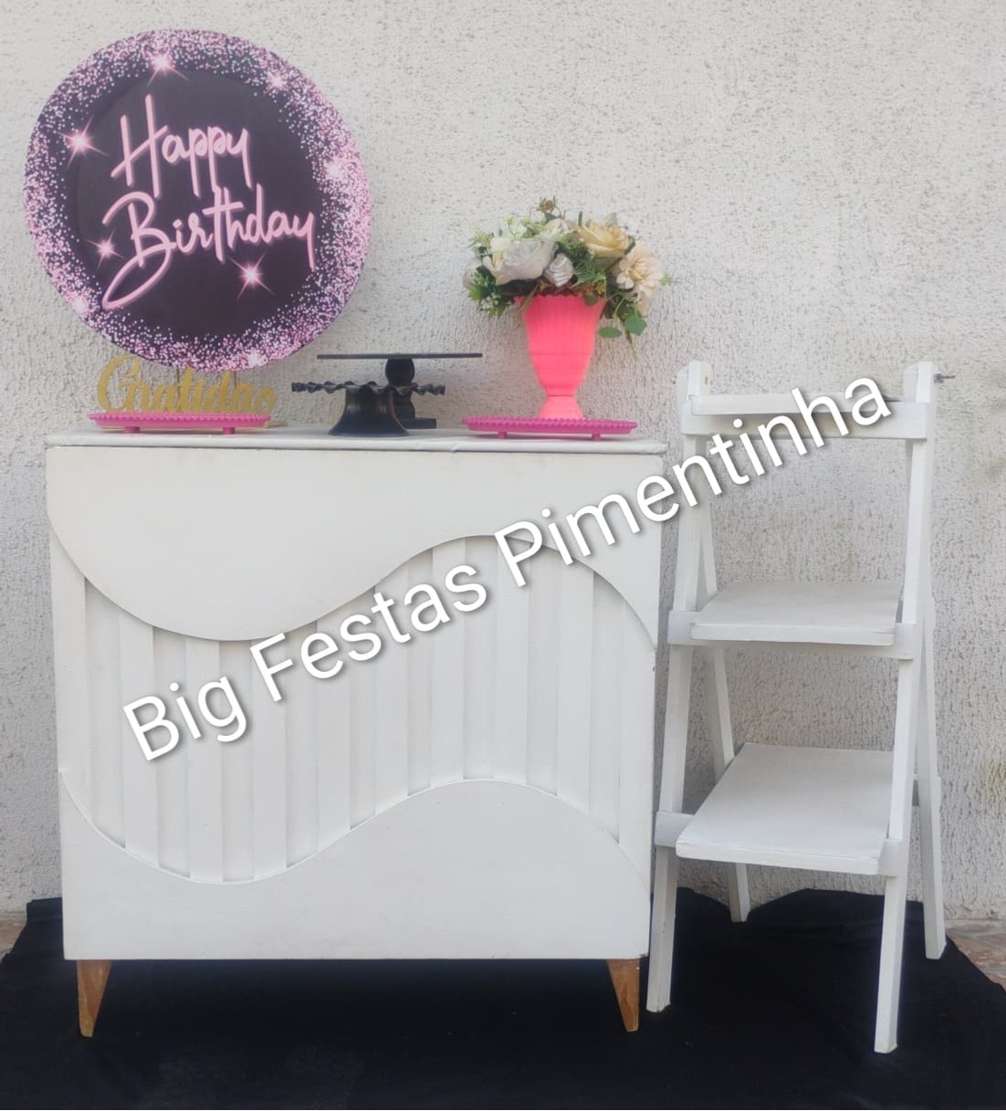 Kit Acessórios Happy Preto Com Brilho Rosa - big festas pimentinha