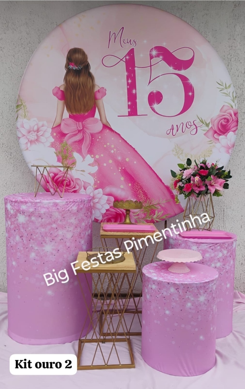 Kit Ouro 15 Anos Rosa - big festas pimentinha