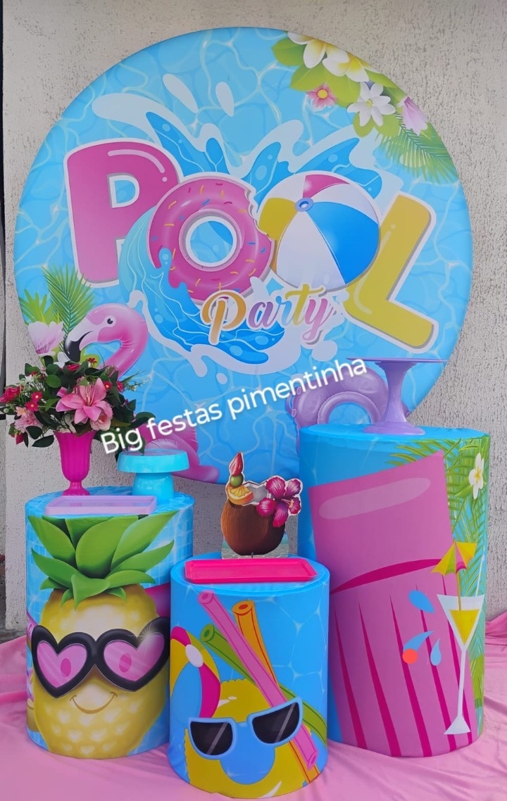 Kit Prata Pool Party Rosa - big festas pimentinha