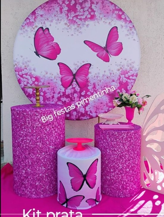 Kit Prata Borboleta Rosa  - big festas pimentinha