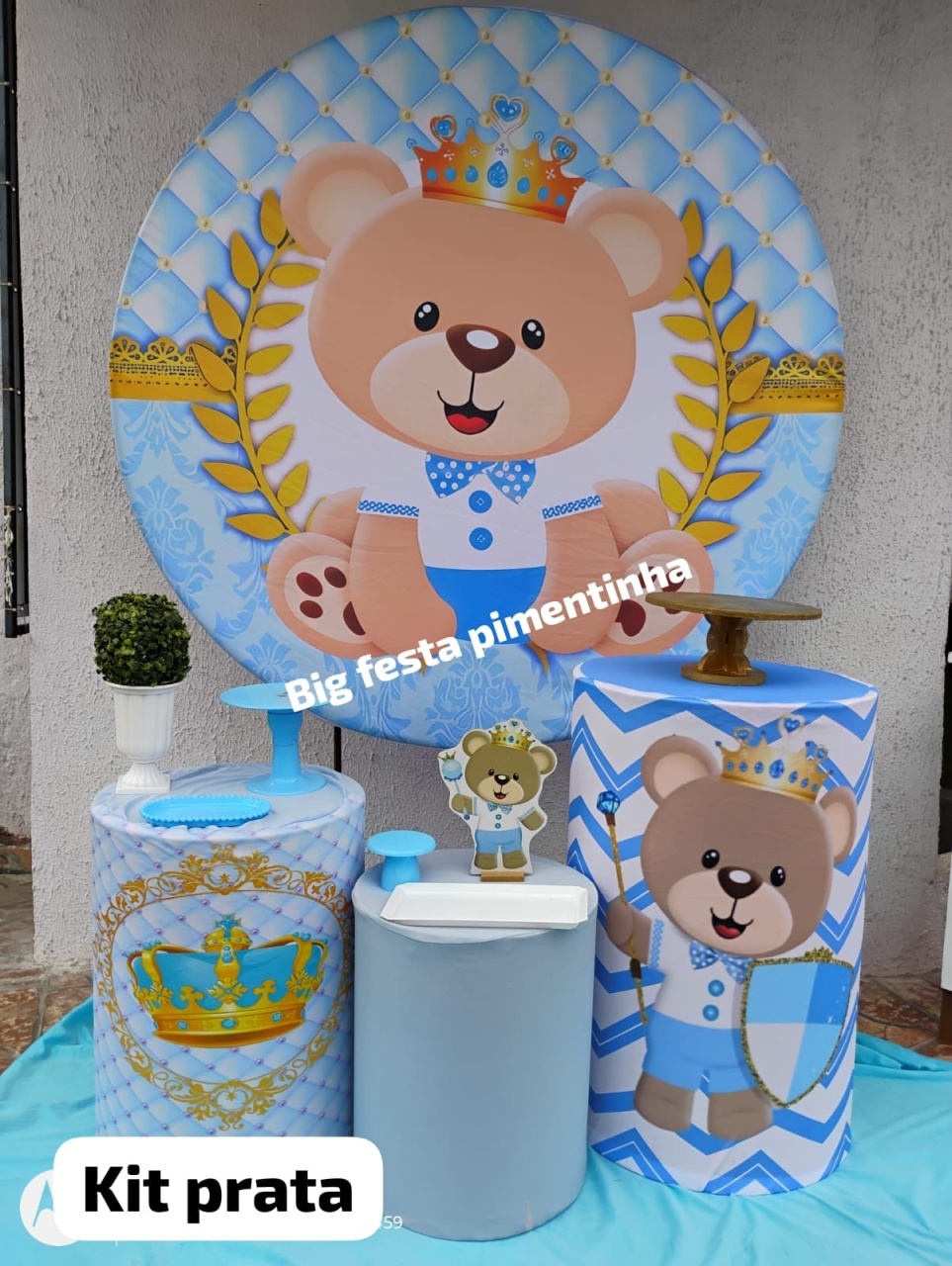 Kit Prata Ursinho Principe Claro - big festas pimentinha