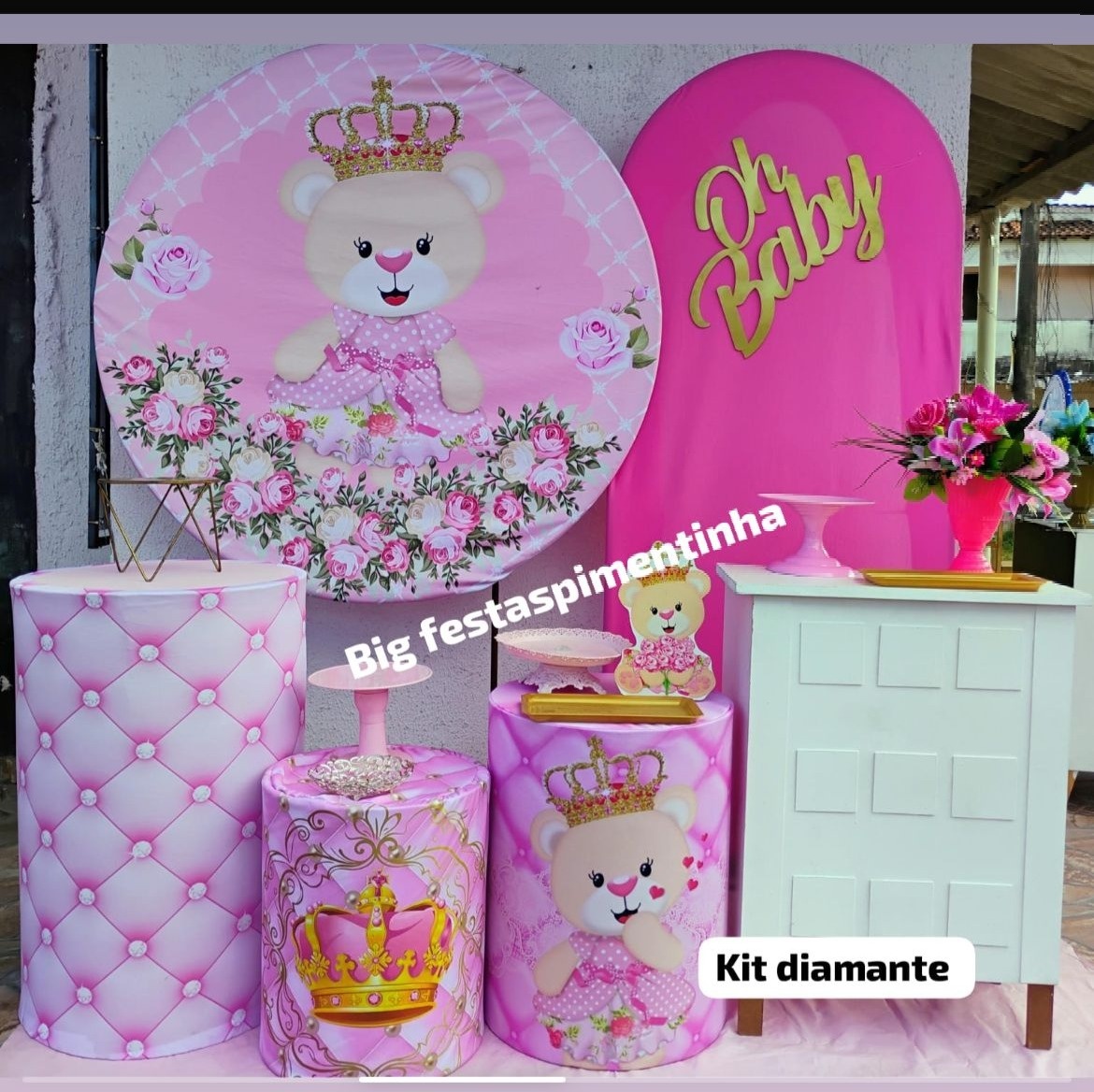 Kit Diamante Chá de Bebe Menina Ursinha Rosa - big festas pimentinha
