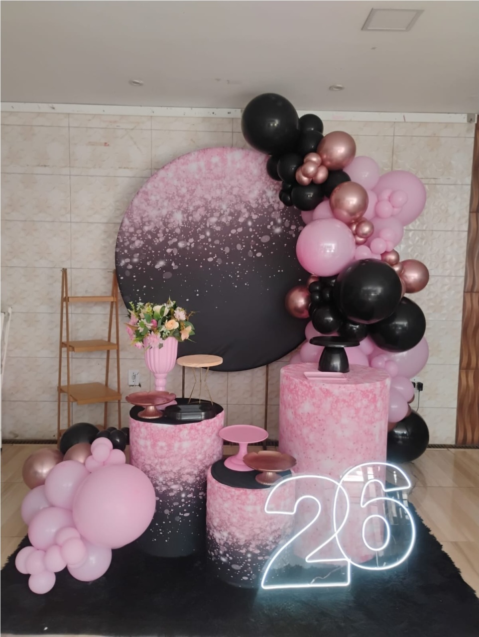 Decoração Gliiter Rosa E Preto - big festas pimentinha