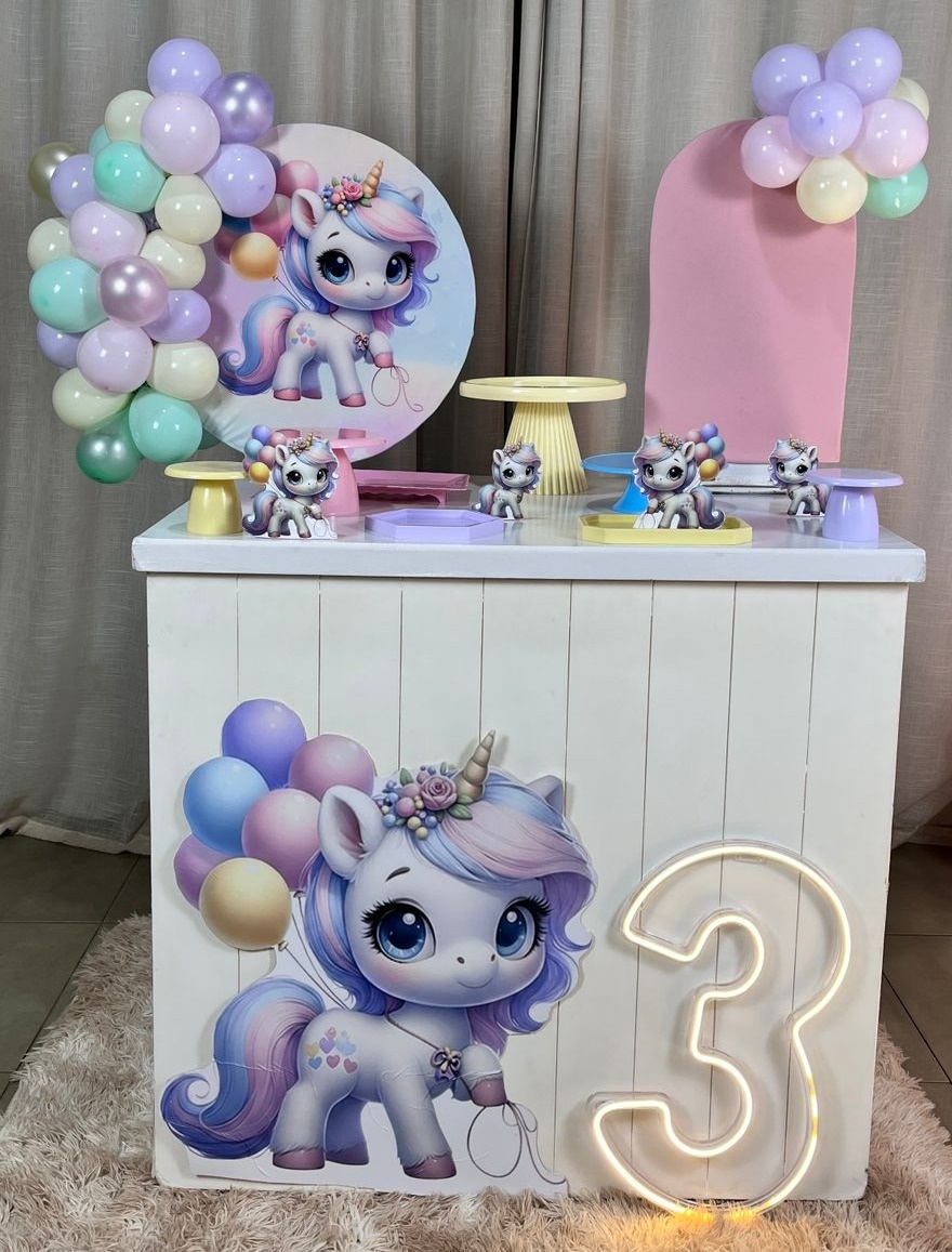 Kit Mini Festa Basic Com Led - Unicornio 4 - É Só Um Bolinho Locações 
