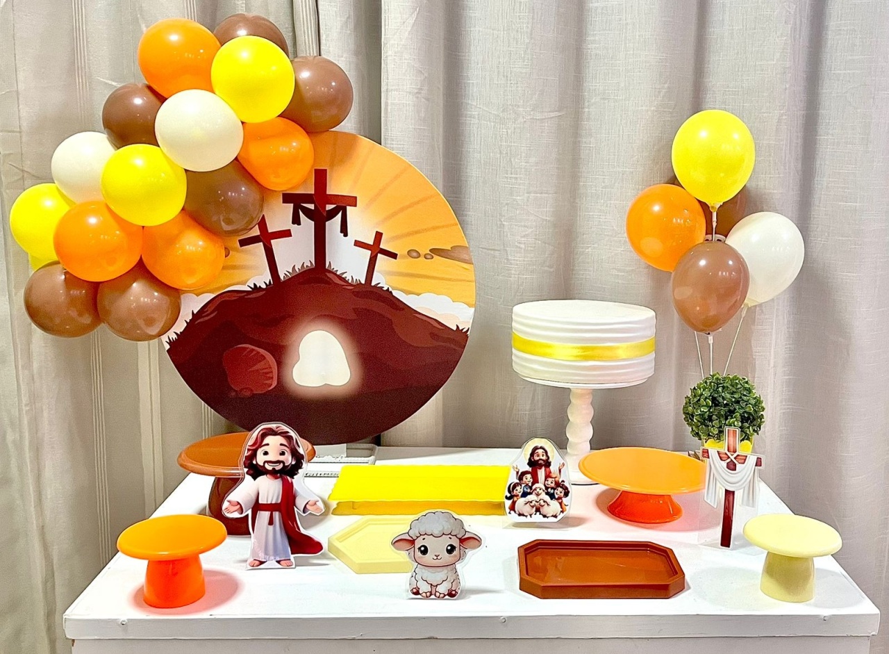 Kit Mesa Com Balão -  Pascoa 4 - É Só Um Bolinho Locações 